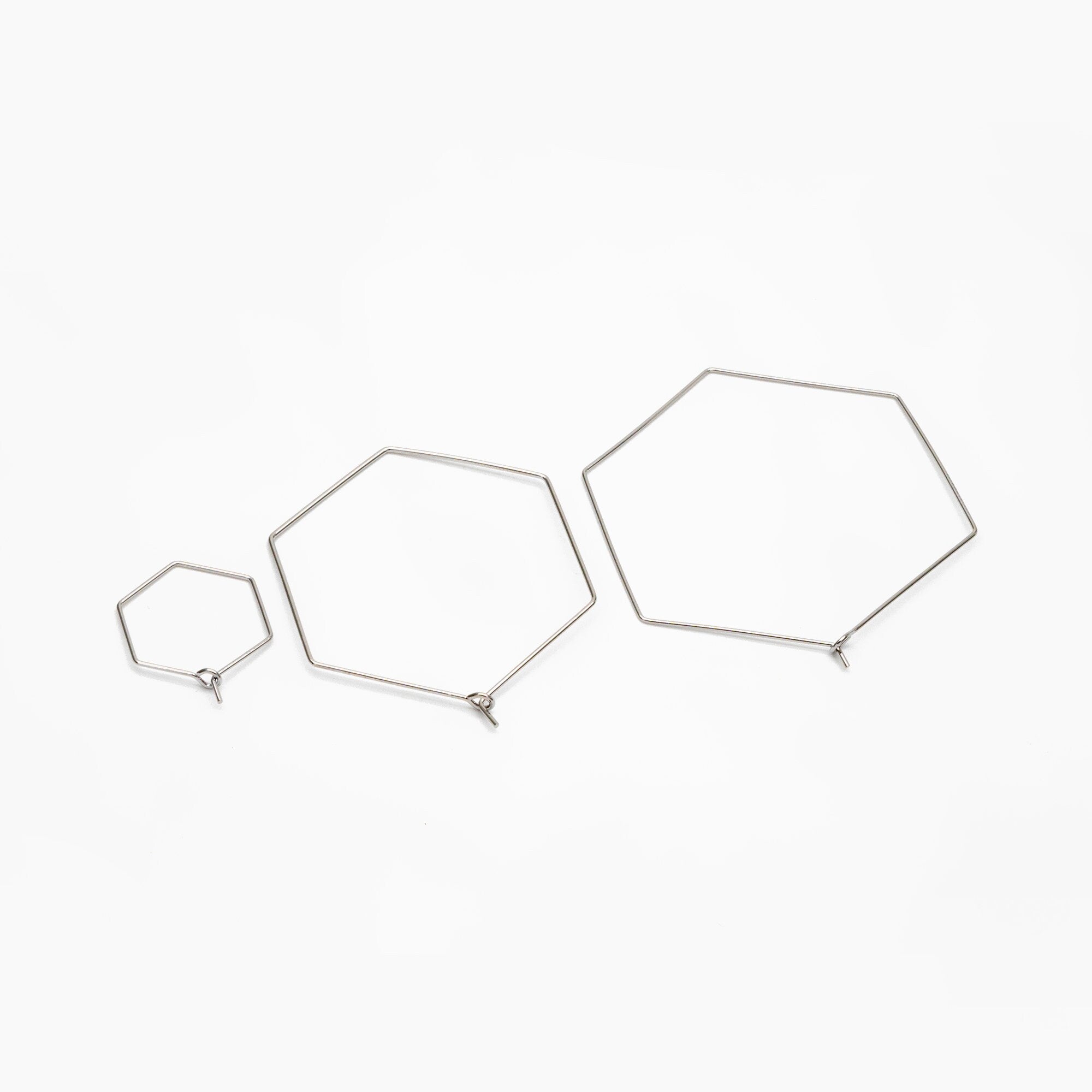 10pcs Gold/ Silver Tone Hexagon Earring Hoops, Geometric Ear Wire Charm Pendants, Threader Earring Components (GB-699)